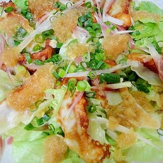 焼き餃子とレタスのおろしドレッシングサラダ